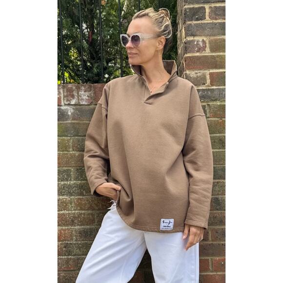 Sloppy Joe Sweaters - Sloppy Joe Collar 02 Beige Tan Pullover Rugby Sweatshirt Oversized Size 1